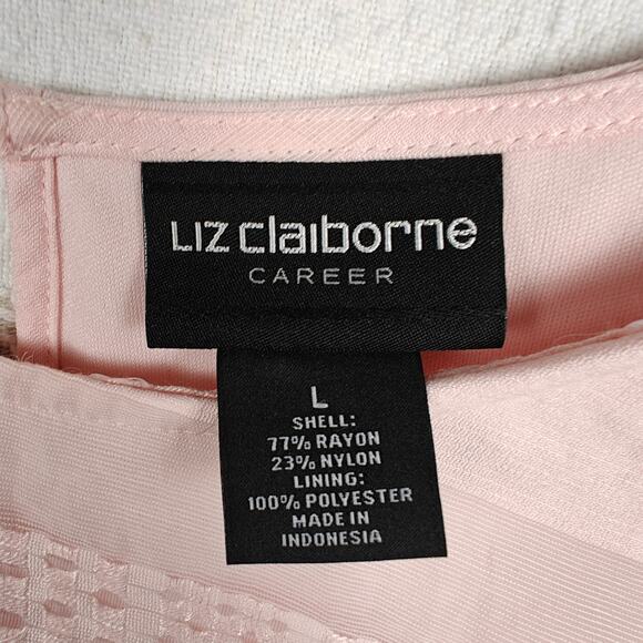Liz Claiborne Career Pink Lined Blouse Sheer Flutter Sleeve Work Top Size L - Picture 5 of 7
